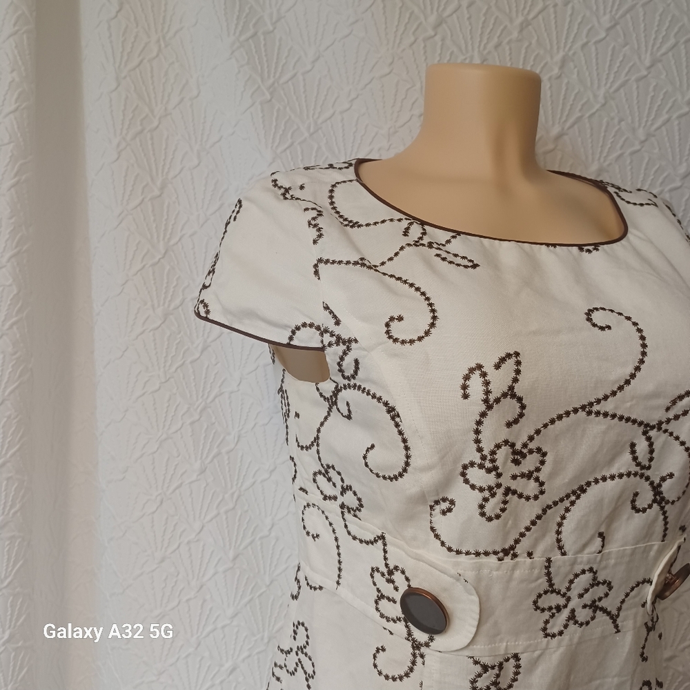 Jessica Howard Wimen Size.10P Cream Sheath Dress with Flutter Cap Sleeves - Picture 8 of 16